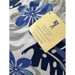 POTTERY BARN PB KIDS Full Flat Sheet Camouflage Blue Tropical Leaf Cotton NEW